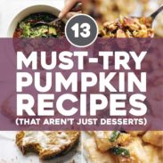 Pumpkin recipes in bowls and pans.