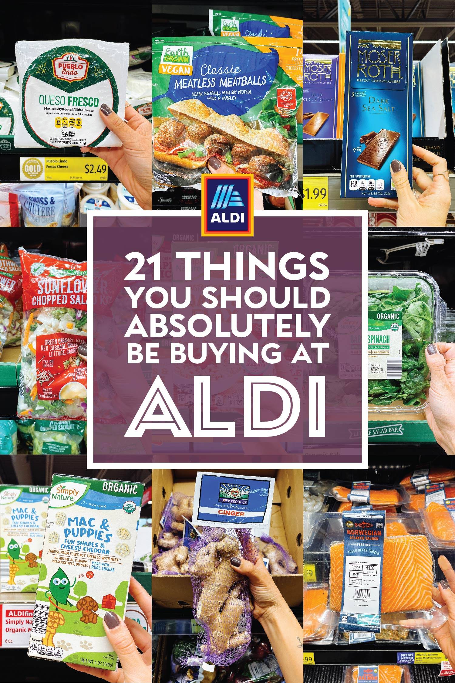 Collage of products at Aldi.