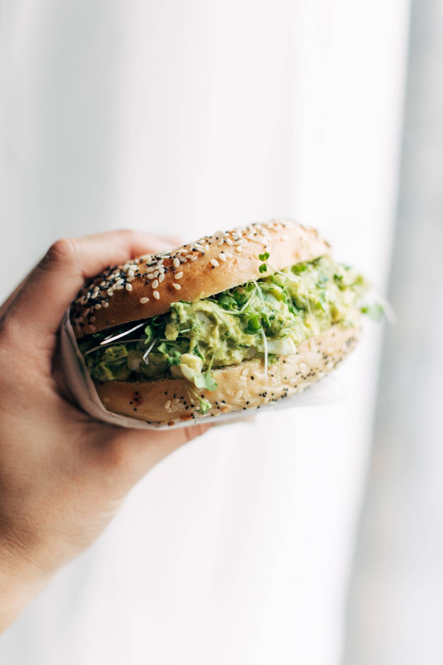 Avocado Egg Salad in a bagel.