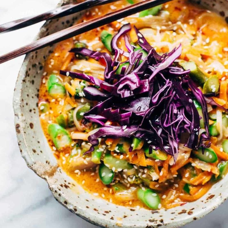 Bangkok Coconut Curry Noodle Bowl with chopsticks.