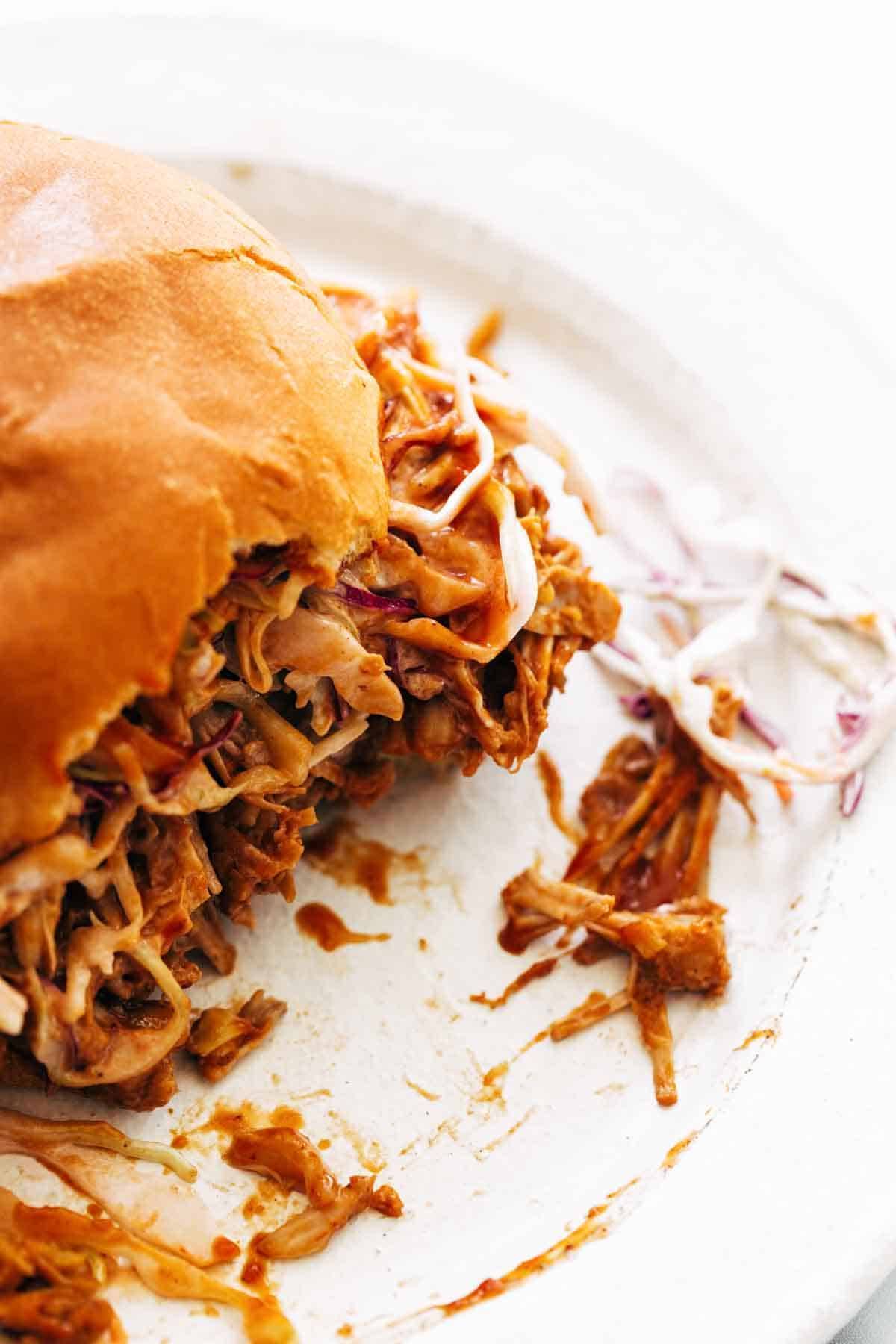 BBQ Jackfruit Sandwiches on a plate. 