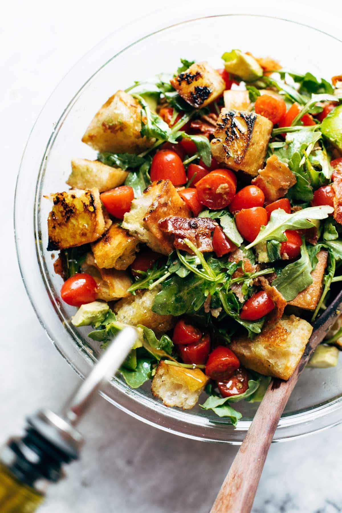 BLT Panzanella in a bowl.