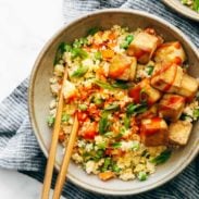 Cauliflower fried rice in a bowl.