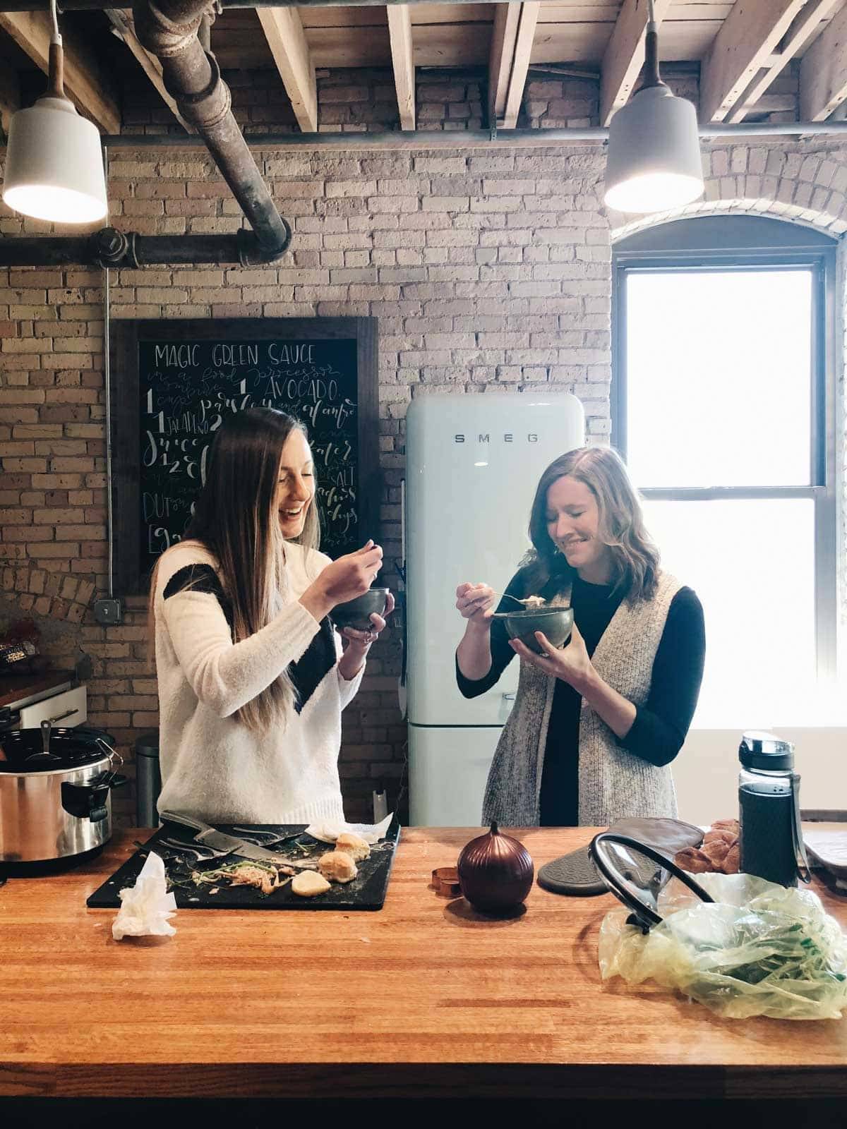 Lindsay and Jenna trying soup.