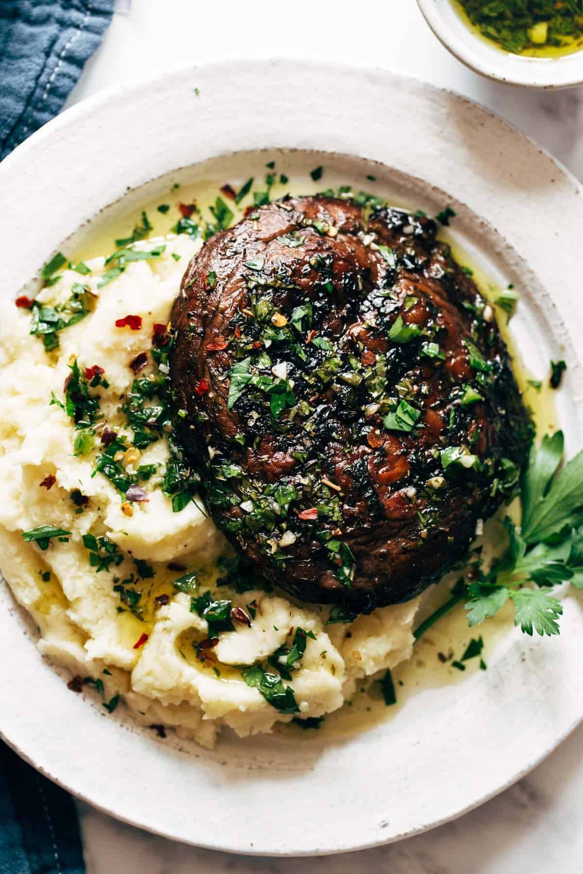 Grilled portobello mushroom on goat cheese mashed potatoes.