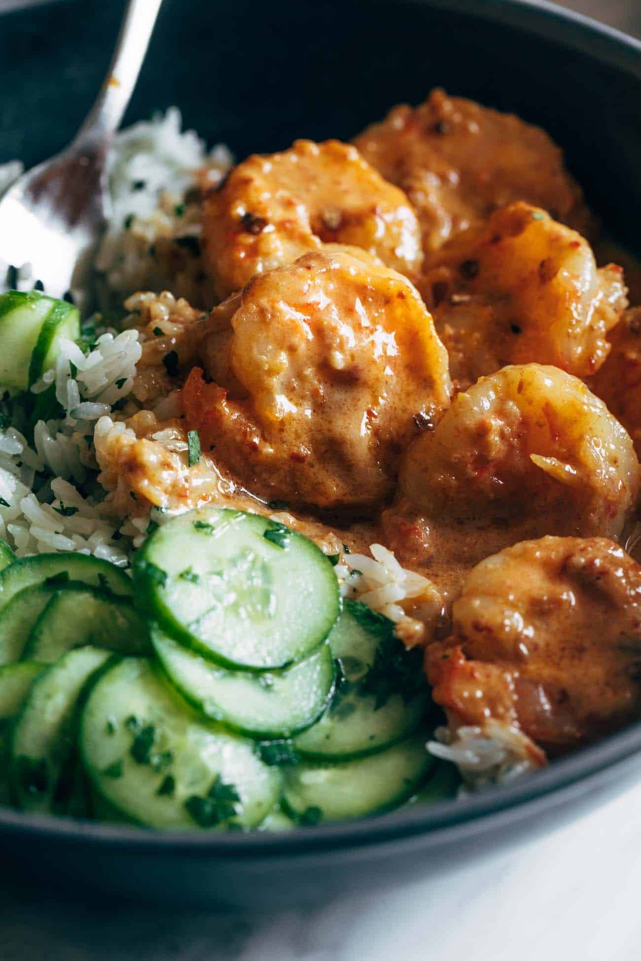 Close-up of chipotle orange shrimp