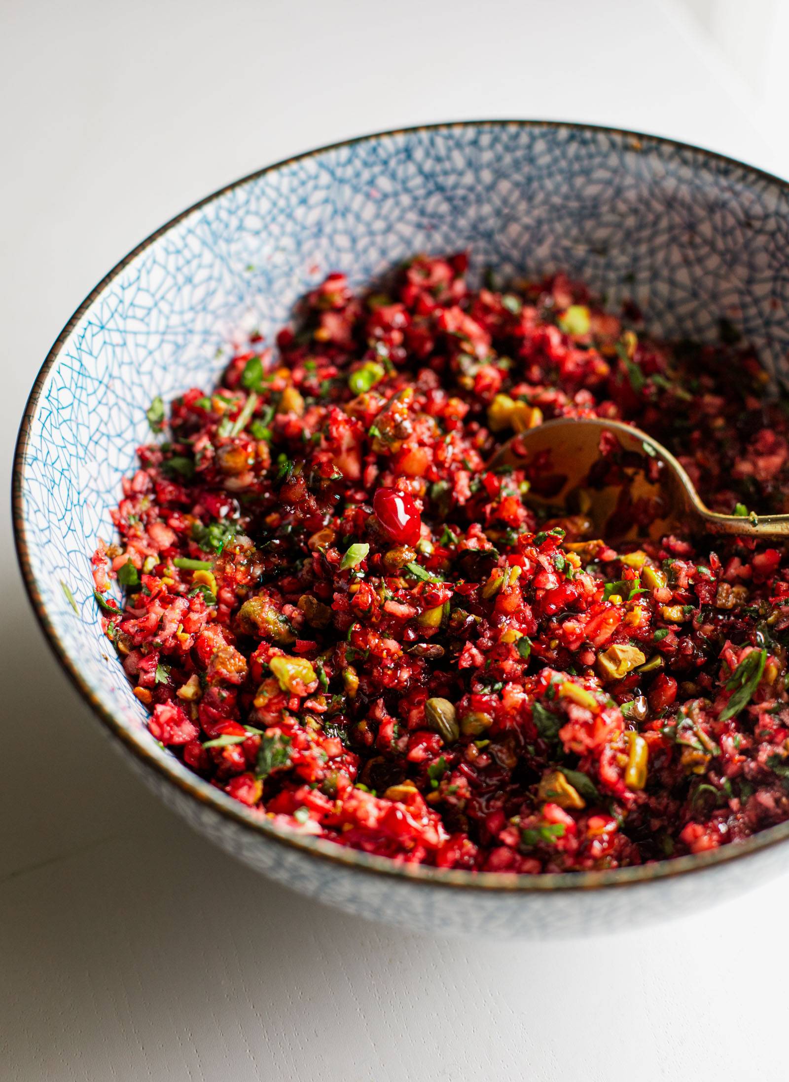 Chopped cranberry salsa in a bowl.