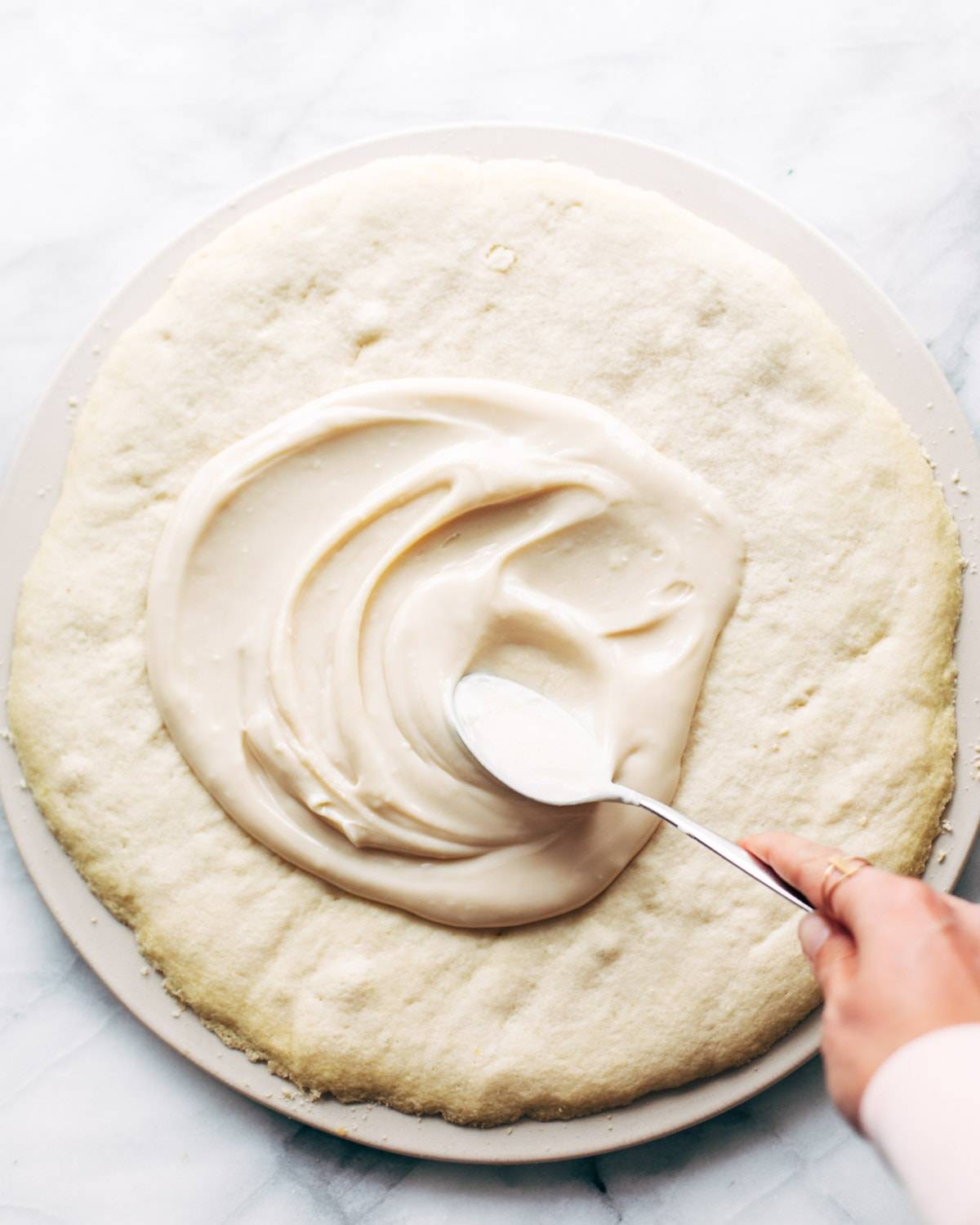 Cookie crust with frosting.