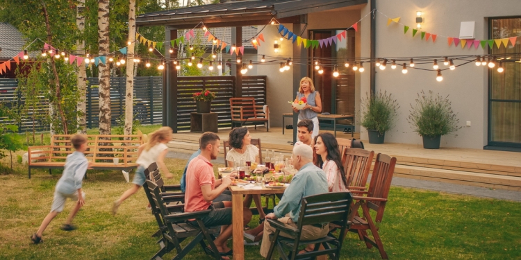 Family and friends at a garden party