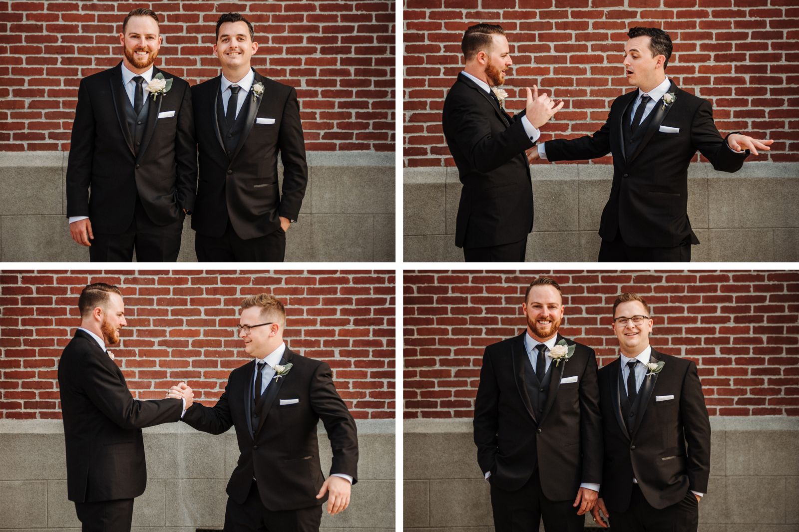 individual portraits of the groom with each groomsman wedding photography guide