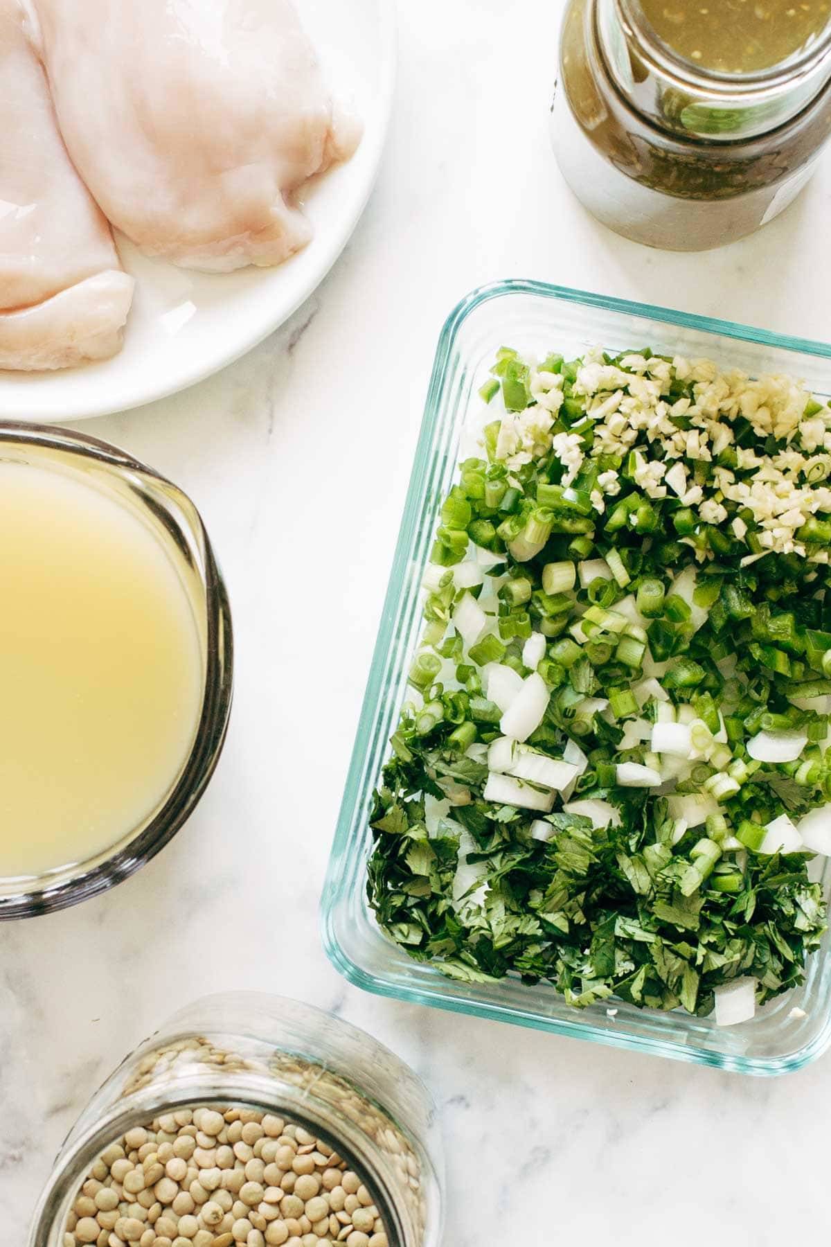 Ingredients for Cilantro Lime Chicken and Lentils.