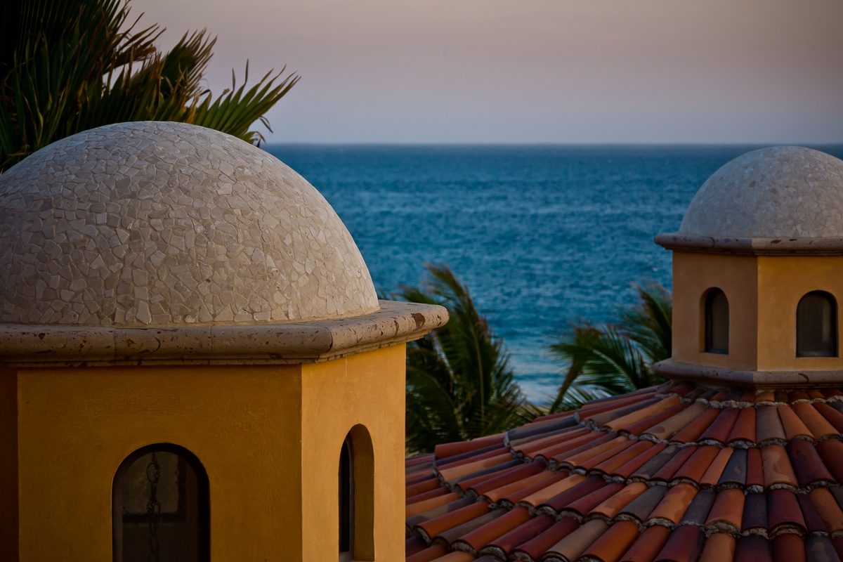 Rooftops overlooking ocean front property