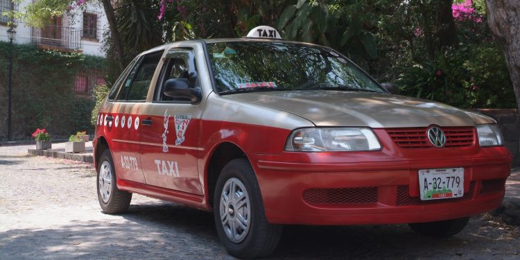 Mexico City Taxi Gold and Burgundy