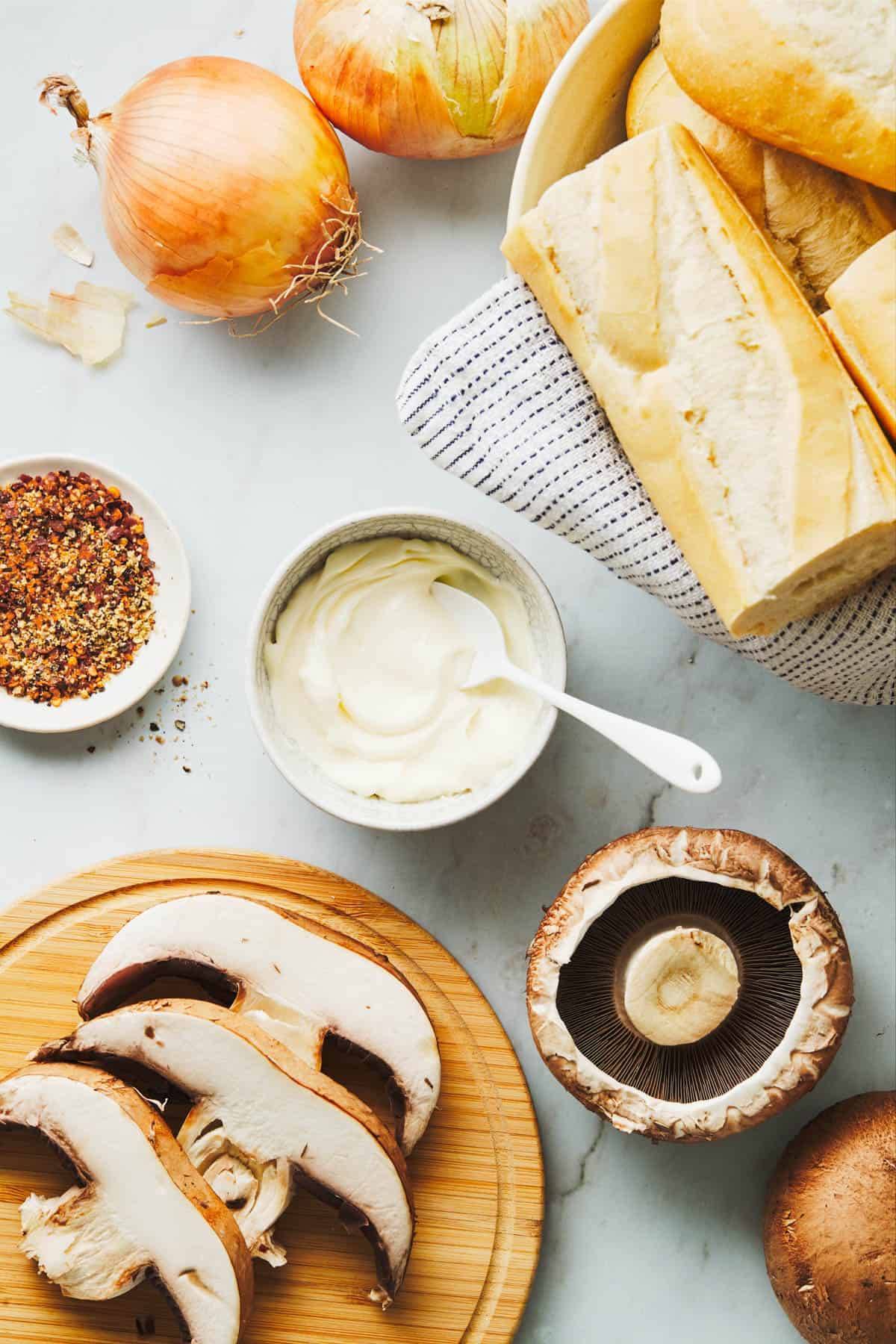 Ingredients for portobello french dip.