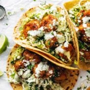 Shrimp tacos with slaw.