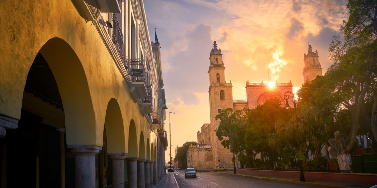 Sunrise in a colonial city in Mexico