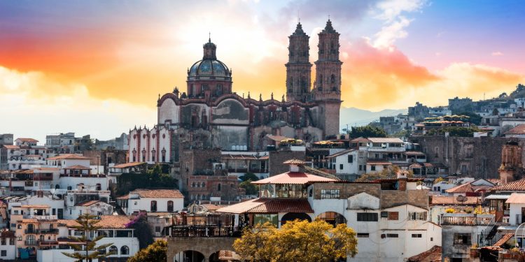 Santa Prisca Church at Sunset in Taxco, Mexico