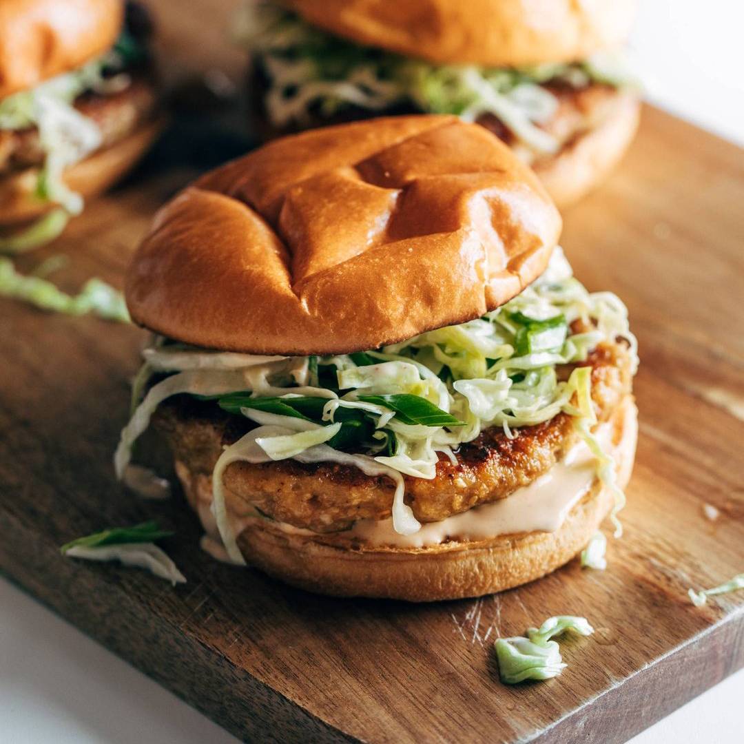 Teriyaki chicken burger with sesame slaw.