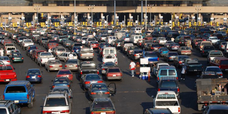 Road Border Crossing between Mexico and the USA