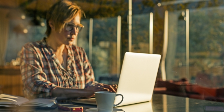 Woman doing research online