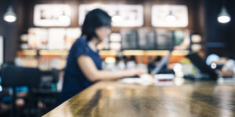 Woman working at a table