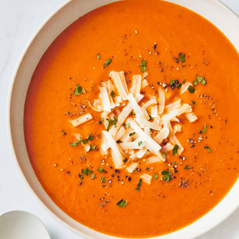 Homemade tomato soup in a bowl.